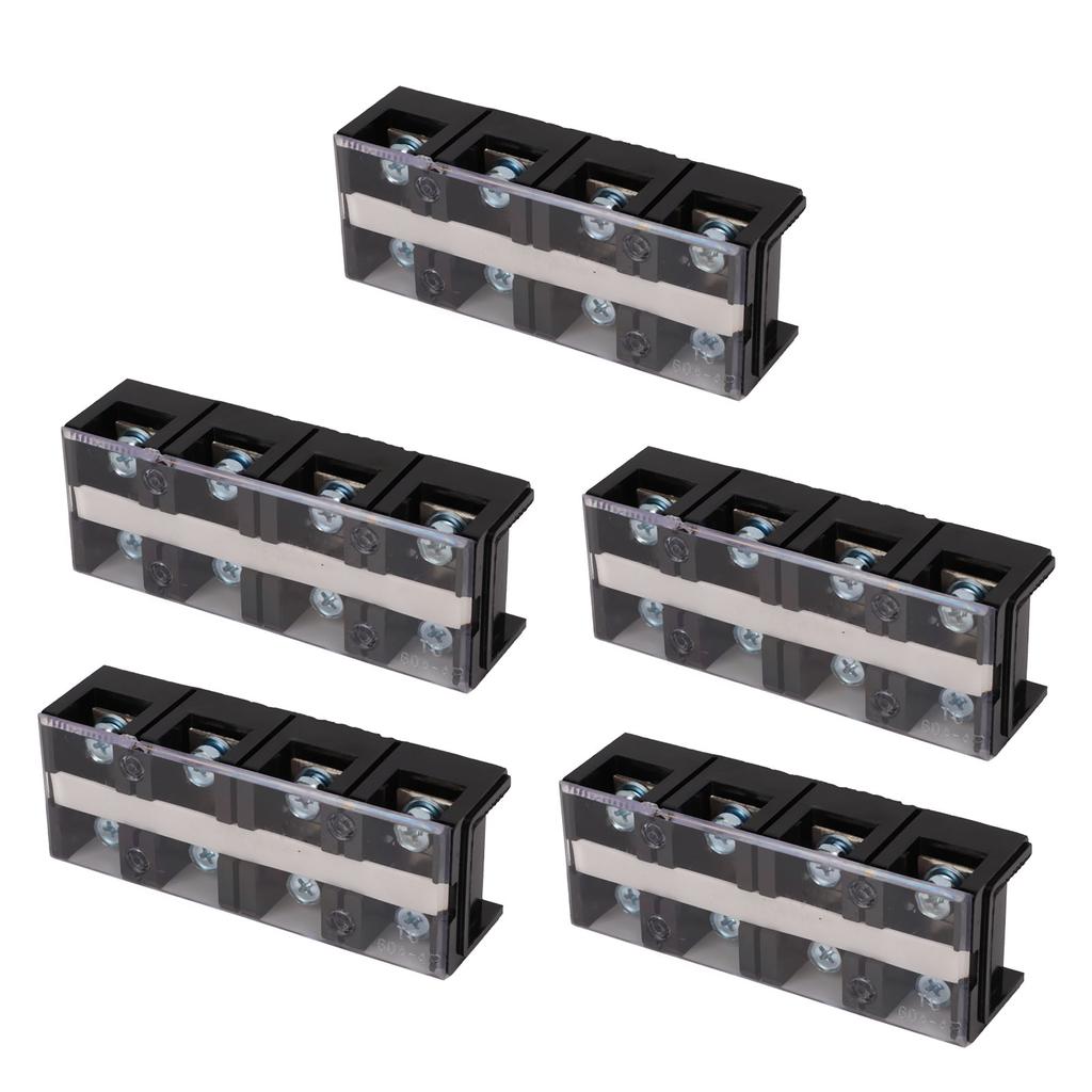 5Pcs Screw Terminal Strip Blocks 60A 4 Positions Copper Plastic 60A Terminal Block for Electrical