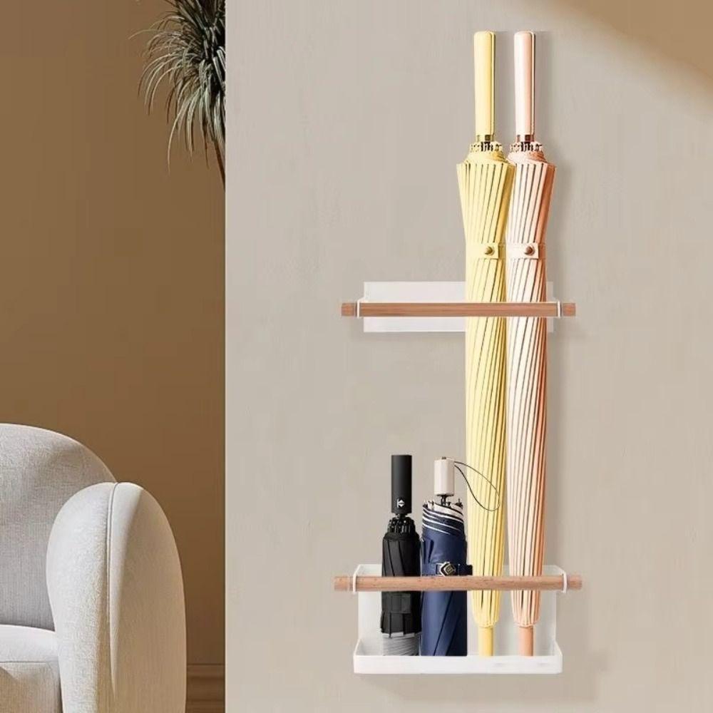 

2Pcs/Set with Drip Tray Sun Umbrella Holder Nail Free Umbrella Shelf Household білий