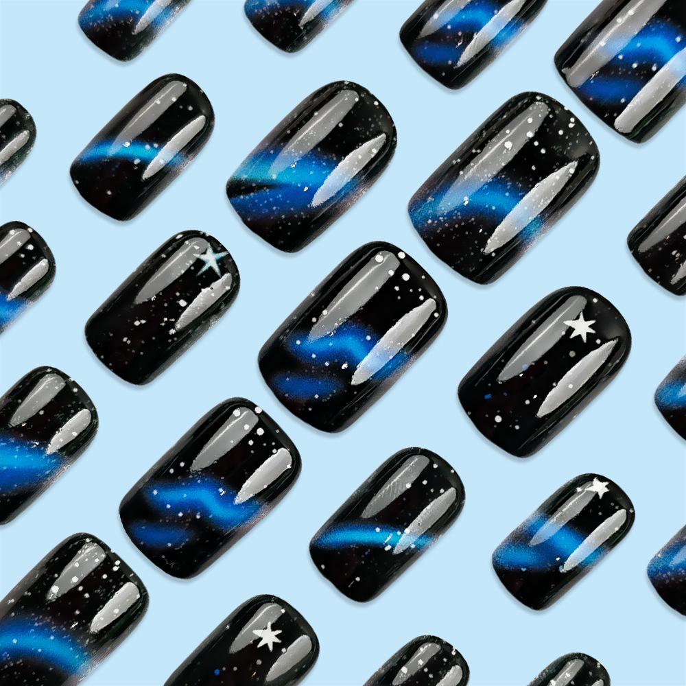 Starry Sky Blue Stars Square Nail Stickers: Wearable Interstellar Art Patches