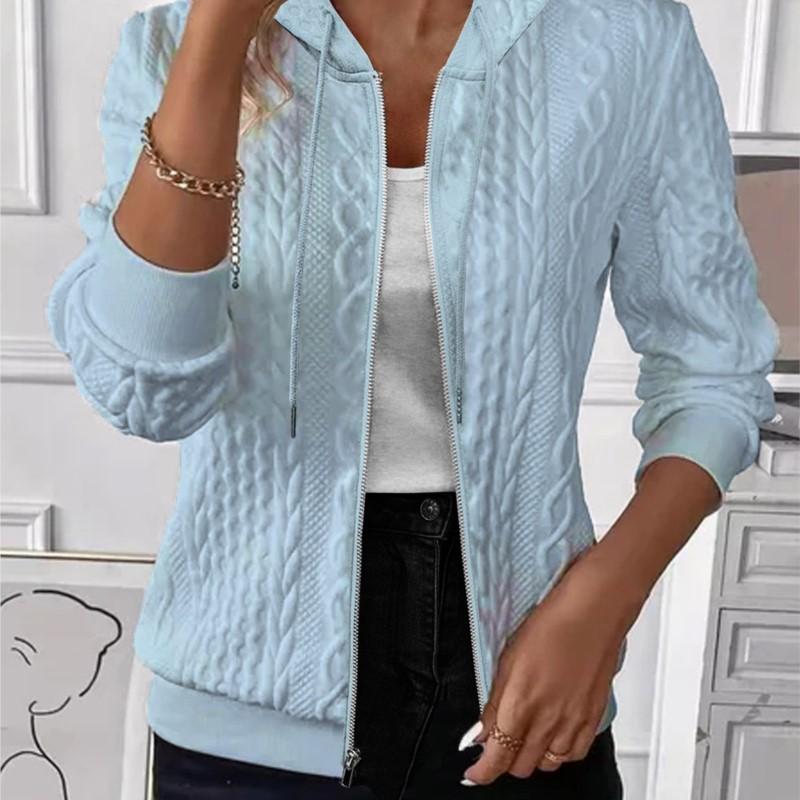 Wome's Jackets Coats Autumn And Winter New Fashion Long Sleeve Knit Zipper Hoodie White Coat Tops Elegant Women Casual Clothing