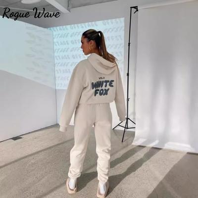 RogueWave Ladies' Hooded Sportwear Two Piece Set Fleece Lined Long Sleeve Hoodie & Printed Jogger Pants Set Spring Autumn Outfits