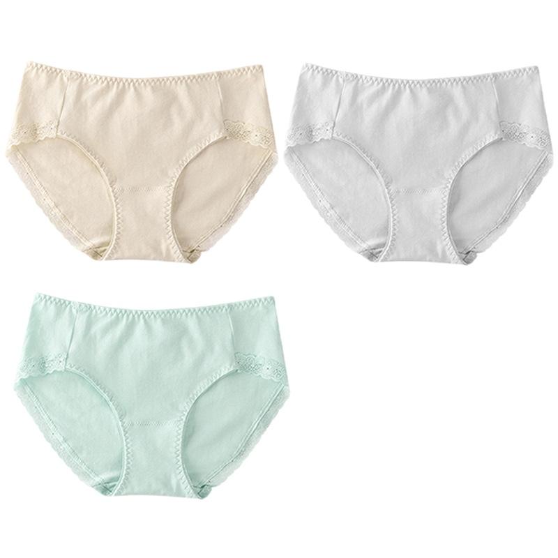 Intimo da donna in cotone da ragazza, combinazione in 3 pezzi, pizzo senza tracce, comodi pantaloni a triangolo traspiranti con tacco largo