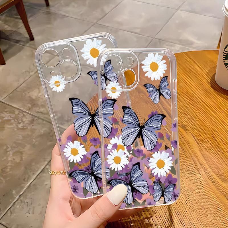 Chrysanthemum butterfly mobile phone case is suitable for 16/15pro mobile phone case, Apple 17pm anti-drop all-inclusive iphone12 transparent.