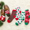 Christmas Stockings Coral Fleece Cartoon Medium Tube Thickened Warm Autumn and Winter Christmas Floor Socks Cartoon Striped Socks