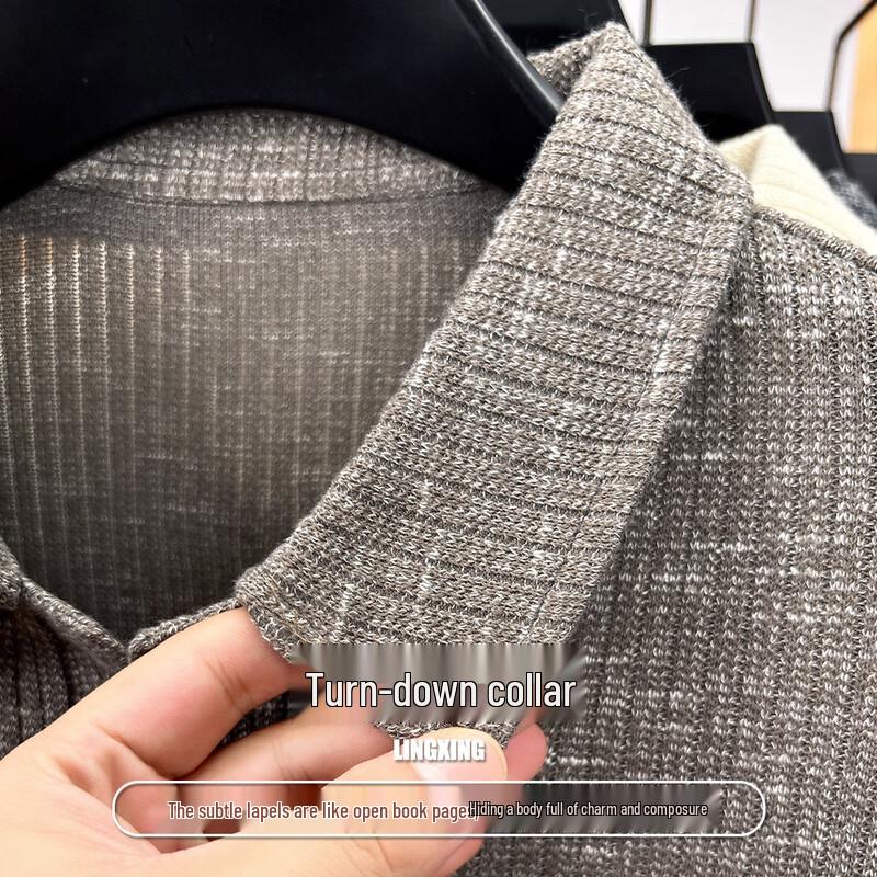 Men's Old Money Aesthetic Textured Long-Sleeve Knit Polo Shirt