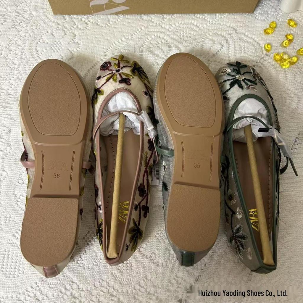 Lente/Zomer 2025 Dames Net Ballet Flats met Bloemenborduursel