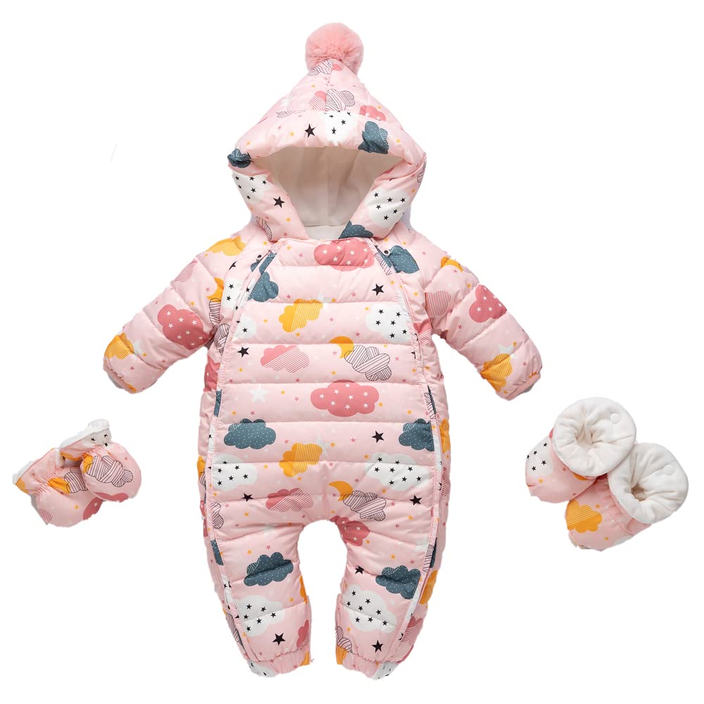 Reegoo Peter Baby Sleeve Romper with Down Winter for Boys and Size Months Jumpsuit/Coverall/Long Hood, Coat, Warmth, Girls, Pink, 73, 6-9