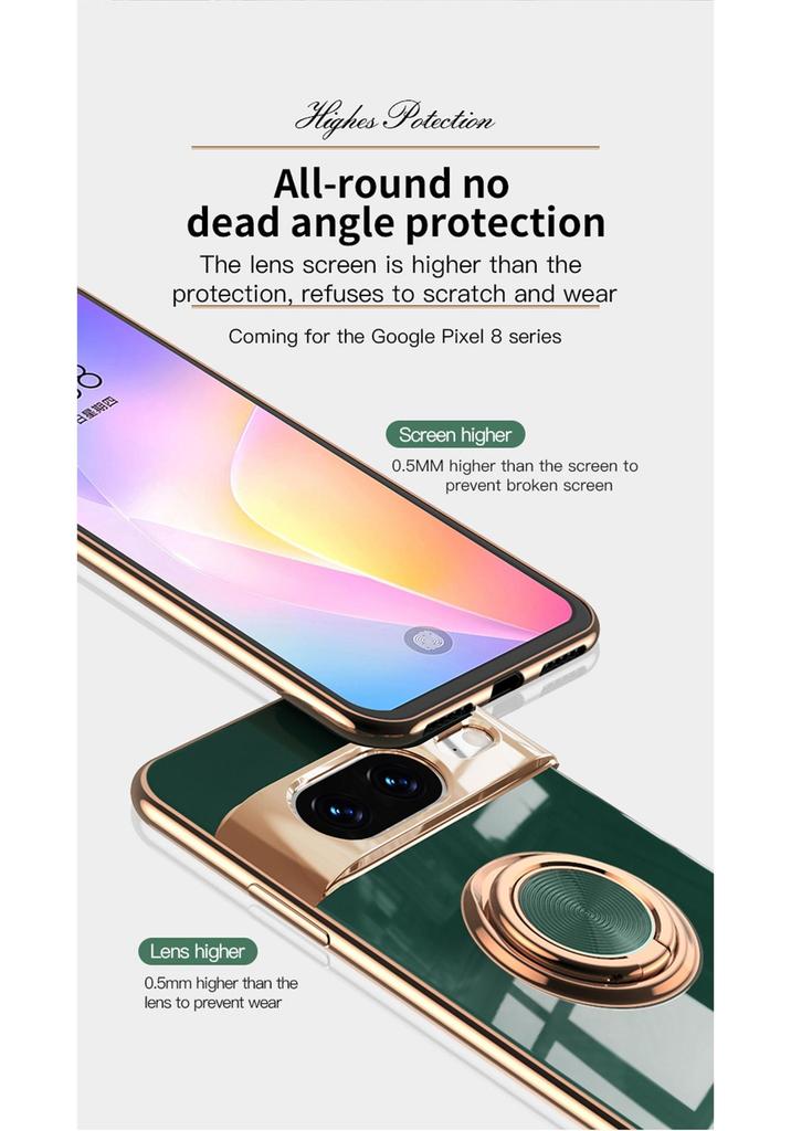 Compatible with Google Pixel 9 PRO XL: Electroplated Silicone Case with Magnetic Ring Holder for 8 PRO.