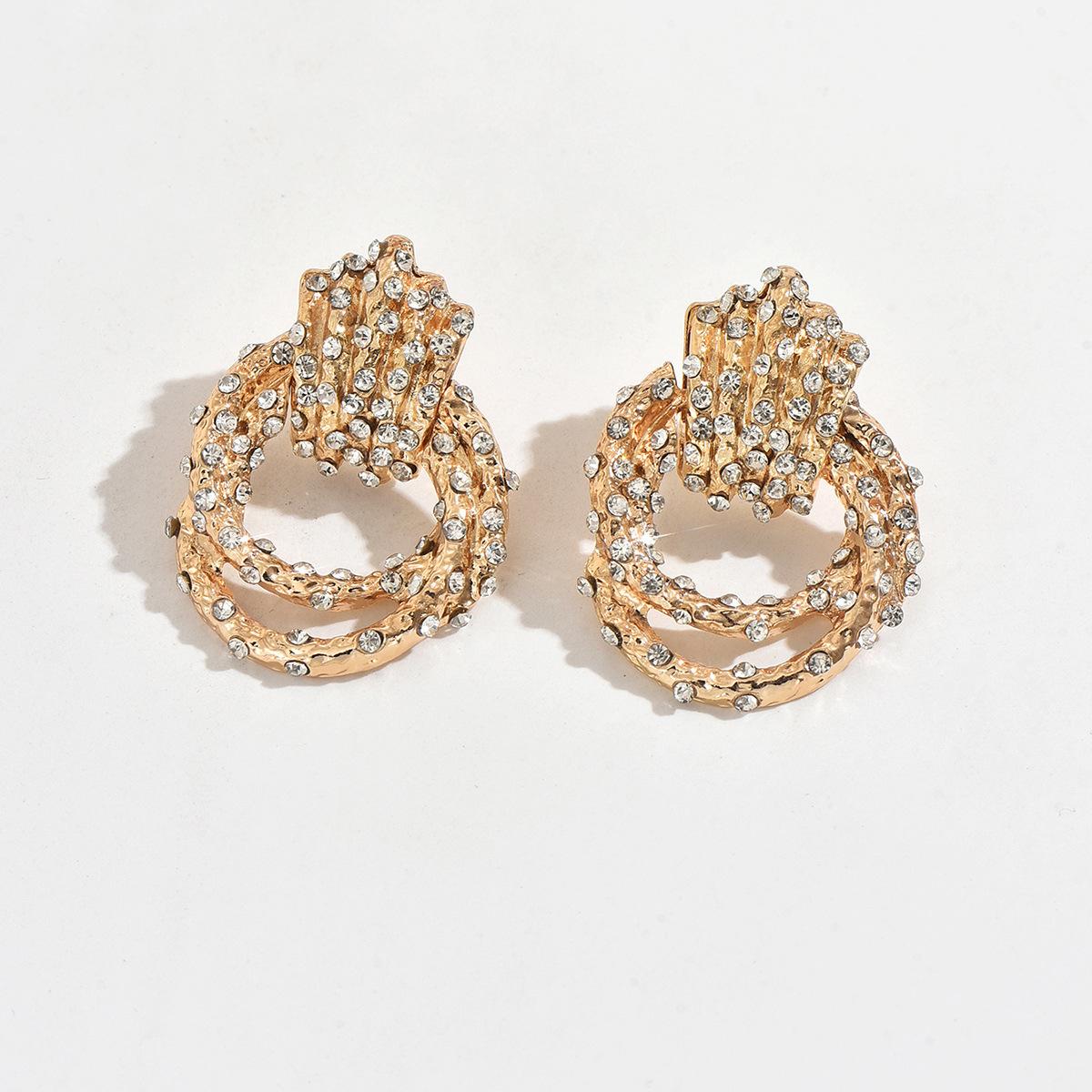 European and American fashion exaggerated round earrings fashion trend round stacking irregular layering diamond earrings