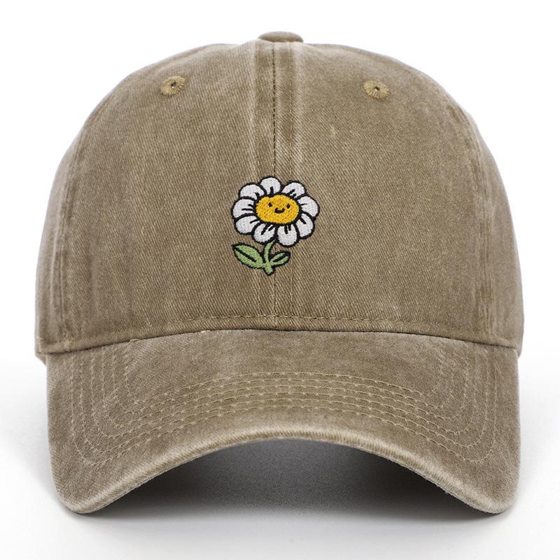 Korean Style Sunflower Embroidered Cotton Baseball Cap with Sun Protection