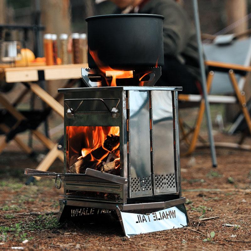 Foldable Camping Wood Burning Stove Stainless Steel Portable Backpacking Stove for Outdoor Cooking Picnic Hiking BBQ - Large