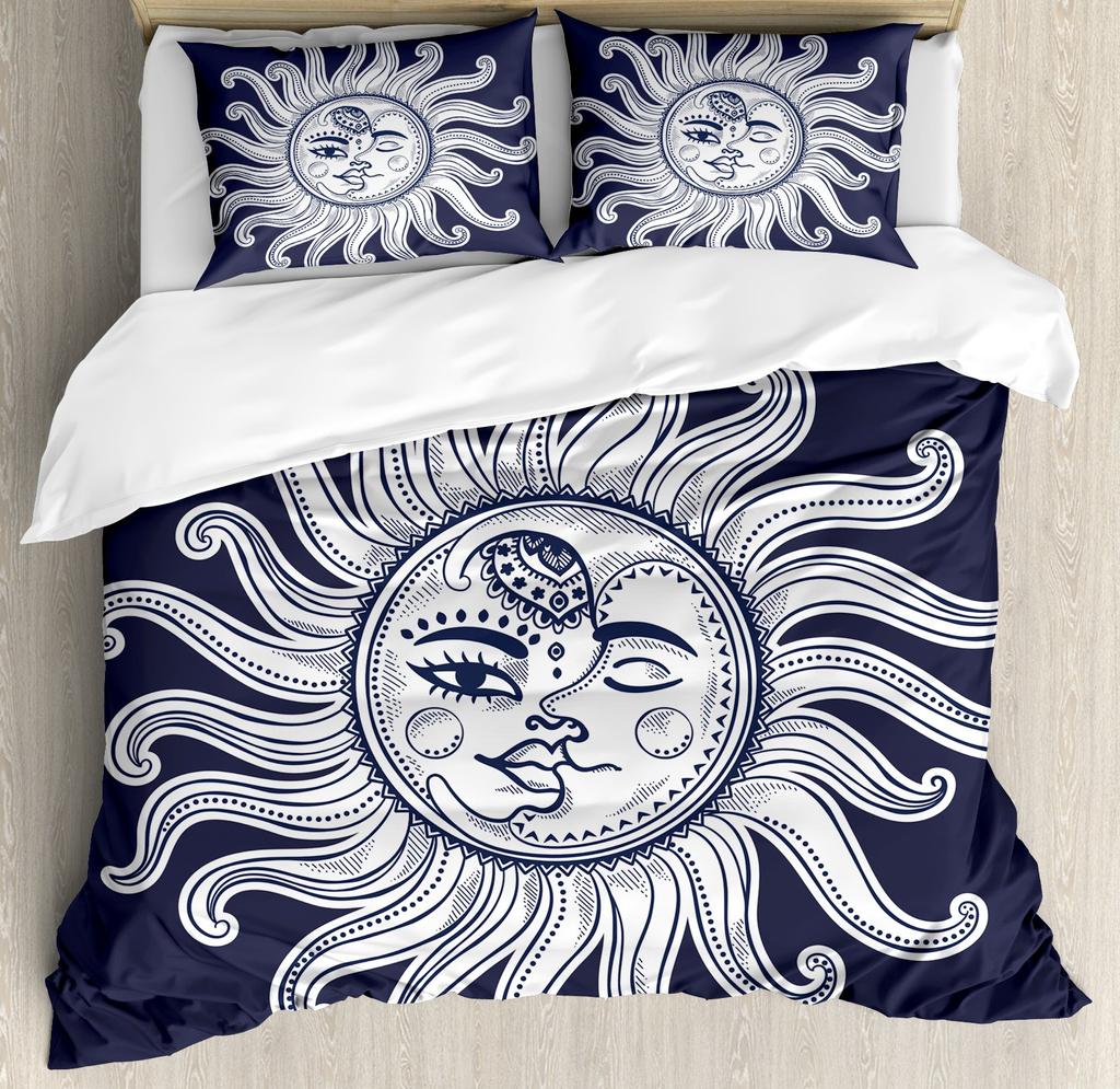 Sun Duvet Cover Colorful Mushrooms Bedding Burning Sun Comforter Cover Halloween Skull Hippie Style Bedding Bedroom Decoration