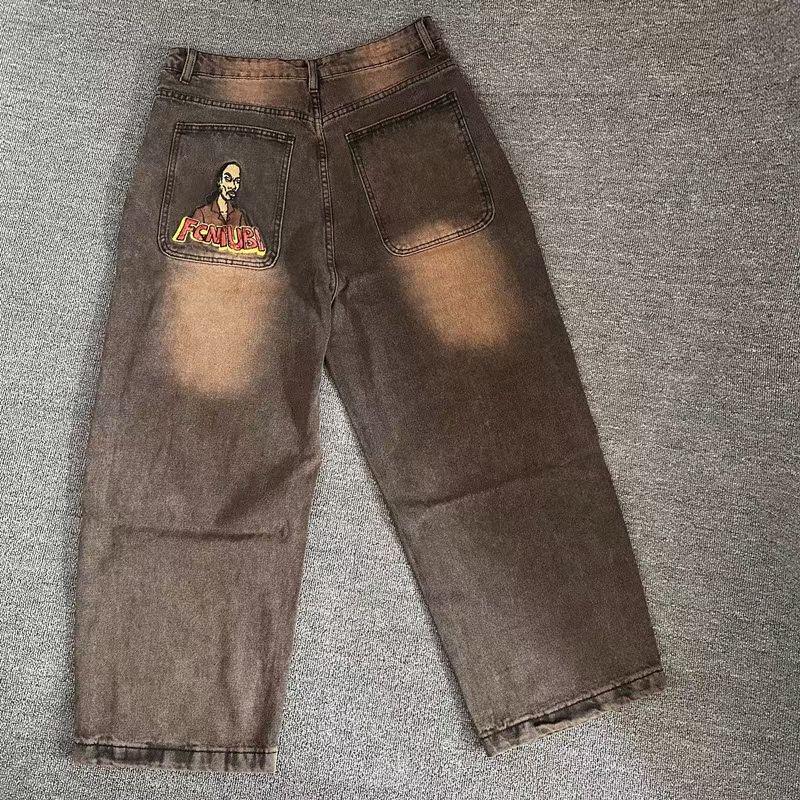 

Джинсы ZYLLO Y2K в стиле ретро с вышивкой, мужские, выстиранные, состаренные, свободные, прямые, широкие штанины, модные джинсы XL