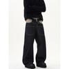 Kisko American Retro Patchwork Reverse-Wear Design Scimitar Jeans Unisex Loose Straight Washed Vibe Pants