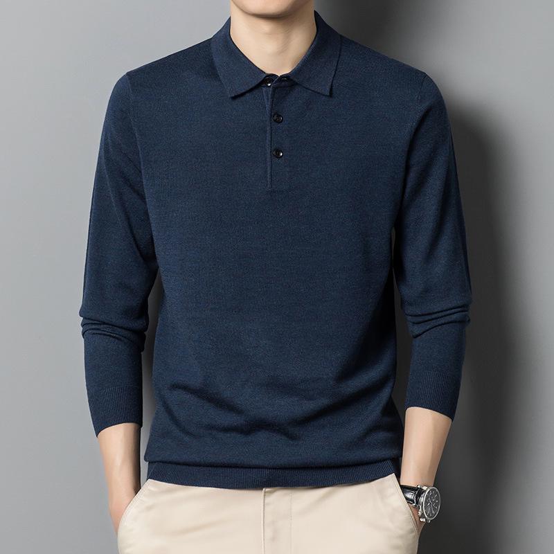 Men's Merino Wool Turn-Down Collar Sweater, Solid Color, Long-Sleeve, 2024 Autumn Collection