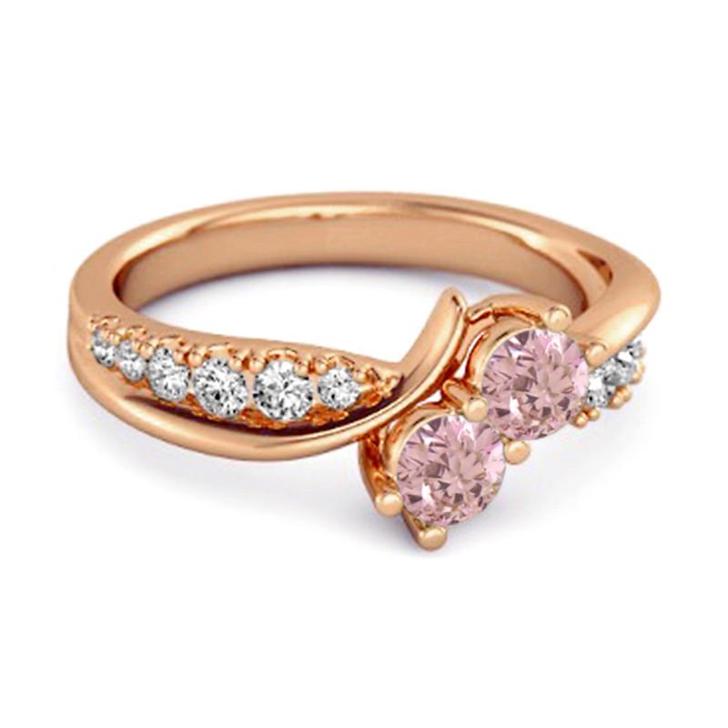 

925 Sterling Silver Rose Gold Vermeil Pink Topaz Twin Stone Pave Bypass Women Wedding Ring 9 рожевий колір золота