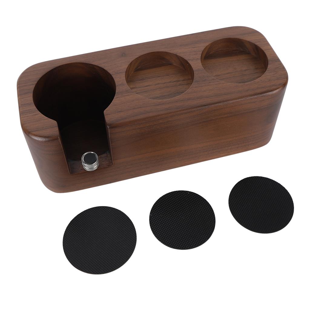 Coffee Tamper Holder 3 Holes Walnut Wood Prevent Slip Stable Coffee Tamping Station 58mm   2.3in