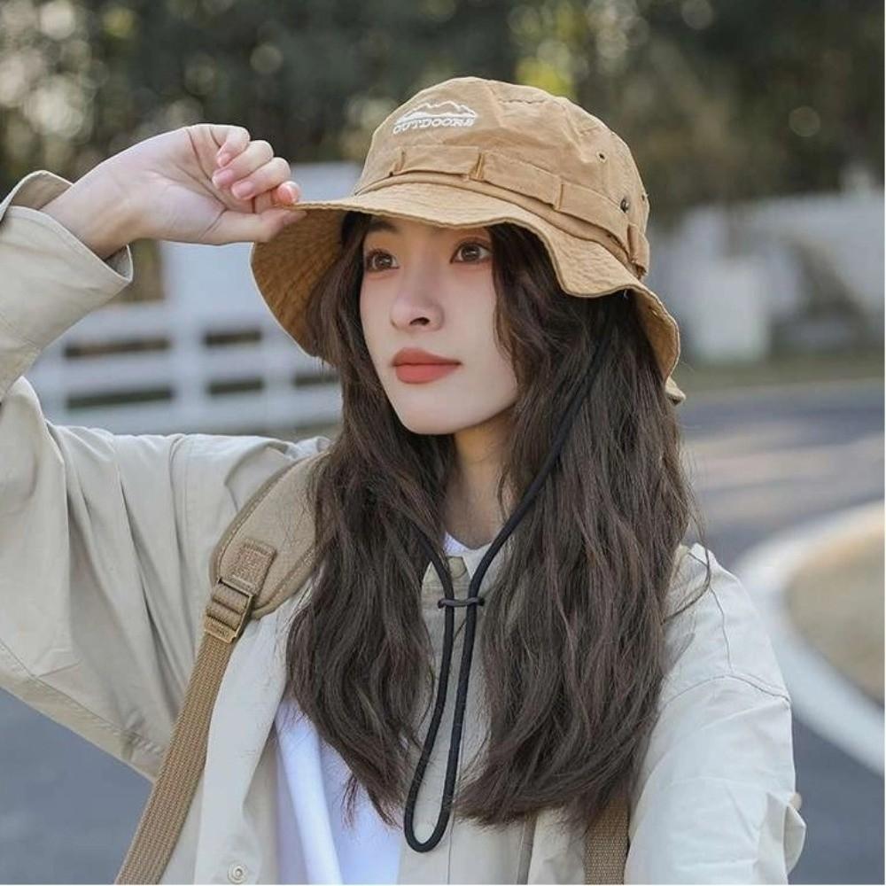 Mountain Range Embroidery Travel Hat Unisex Sunscreen Hats Fashion Fisherman Hat  Hiking
