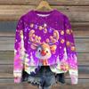 Ladies' Christmas Printed Long Sleeved Round Neck Hoodie Loose Top