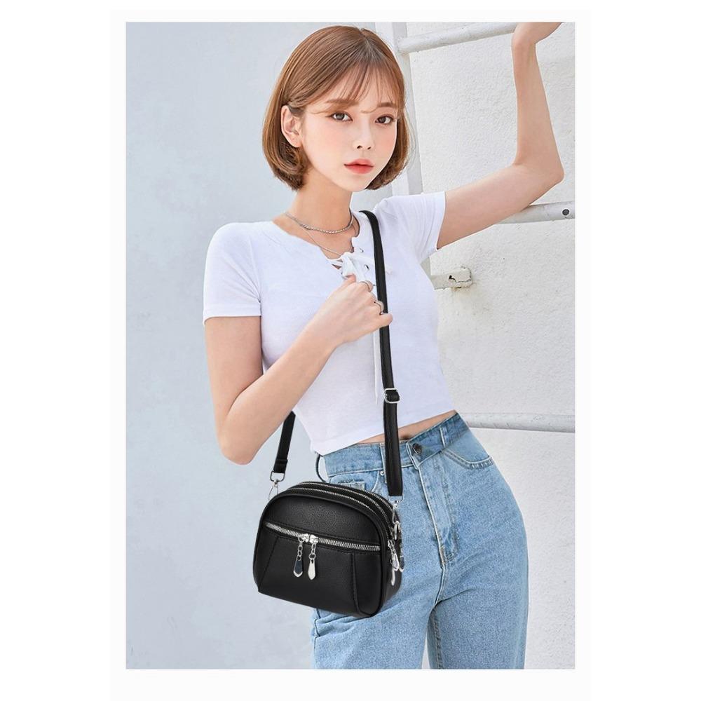 2026 New Summer Small Single Shoulder Messenger Bag Women's Three-Layer Round Luxury Simple Messenger Bag Cowhide Zero Wallet