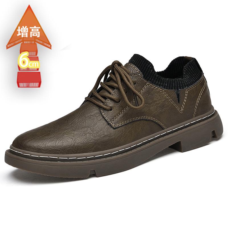 

Spring and Autumn casual small leather shoes heightened 6CM two-layer cowhide low-top tooling shoes retro car stitching 39