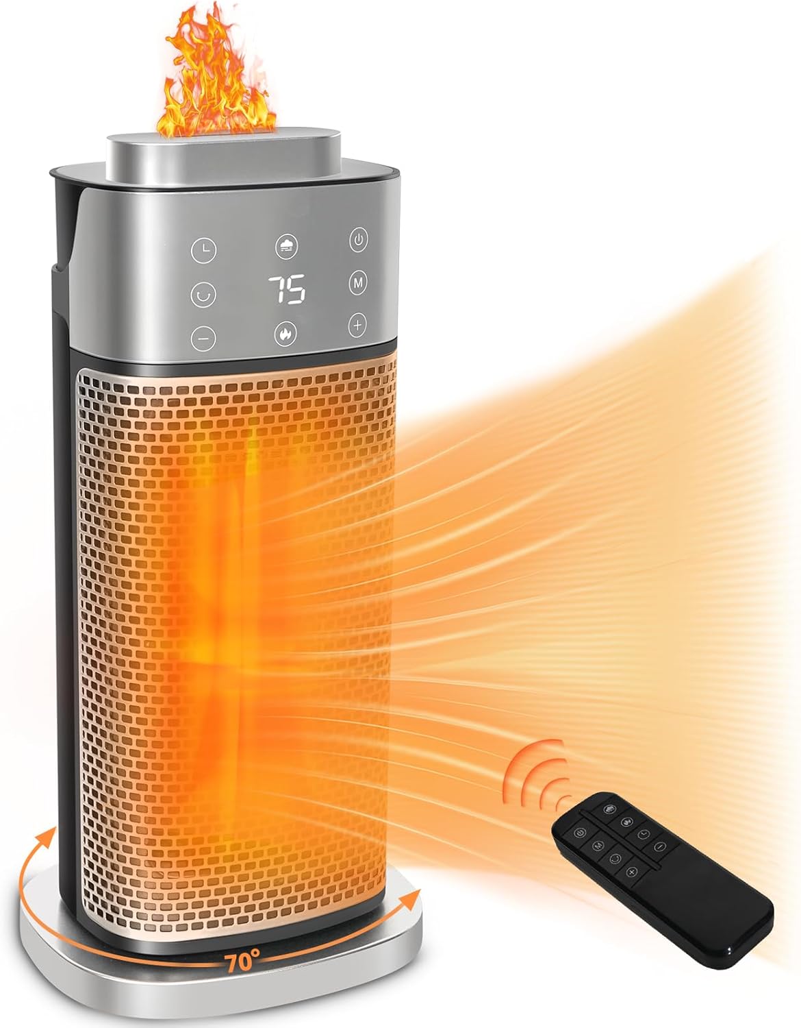 

Портативный обогреватель мощностью 1500 Вт для использования в помещении с термостатом и увлажнителем, 70° колебание, 12-часовой таймер, защита от перегрева и опрокидывания для спальни, дома, офиса