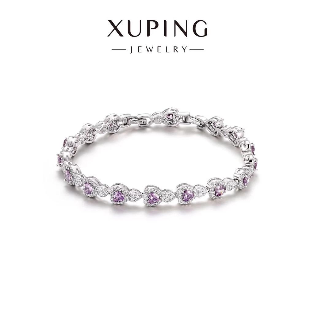 XUPING Jewelry Iced Out Synthetic CZ Colorful Gemstone Artificial Stone Clasp Gold Color Plated Pink Women Heart Tennis Bracelet