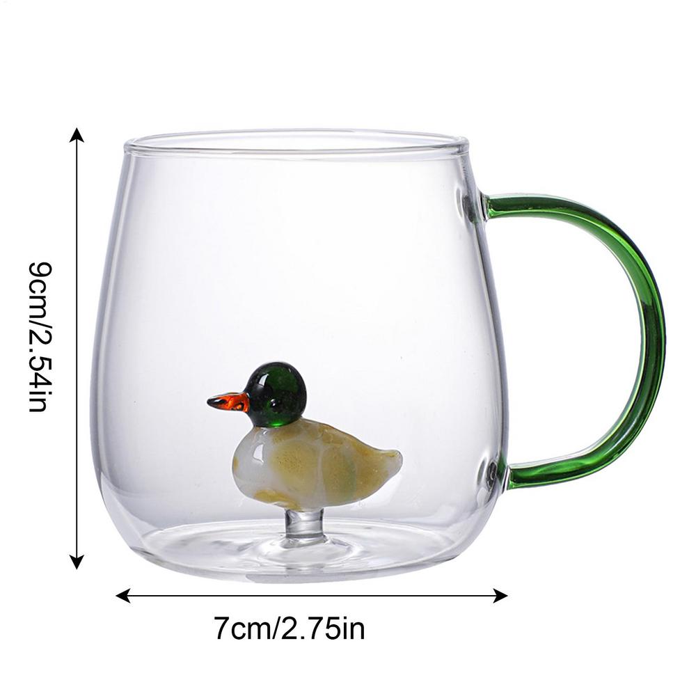 3D Animal Coffee Mug 380ml Transparent 3D Animal Borosilicate Glass Drinking Cups Portable Coffee Cups for Cold & Hot Drinks