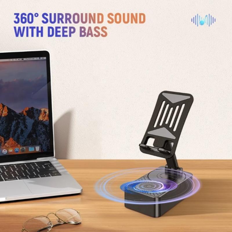 Altoparlante Bluetooth con Supporto per Telefono 5 in 1 Supporto per Cellulare Base Supporto Rotante a 360° Power Bank da 5000mAh
