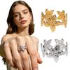 Middle Finger Ring Minimalist Flower Shape Open Adjustable Fit Women Ring Stainless Steel Texture