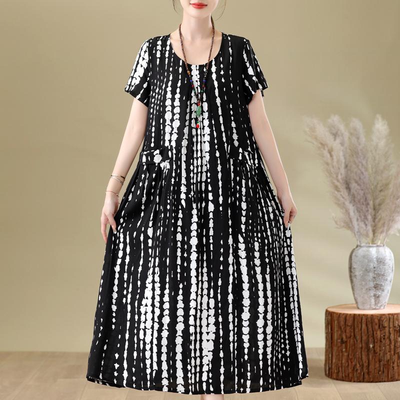 Elegant Woman Summer Dress Casual Loose Short Sleeve Long Dresses Plus Size Woman Clothing