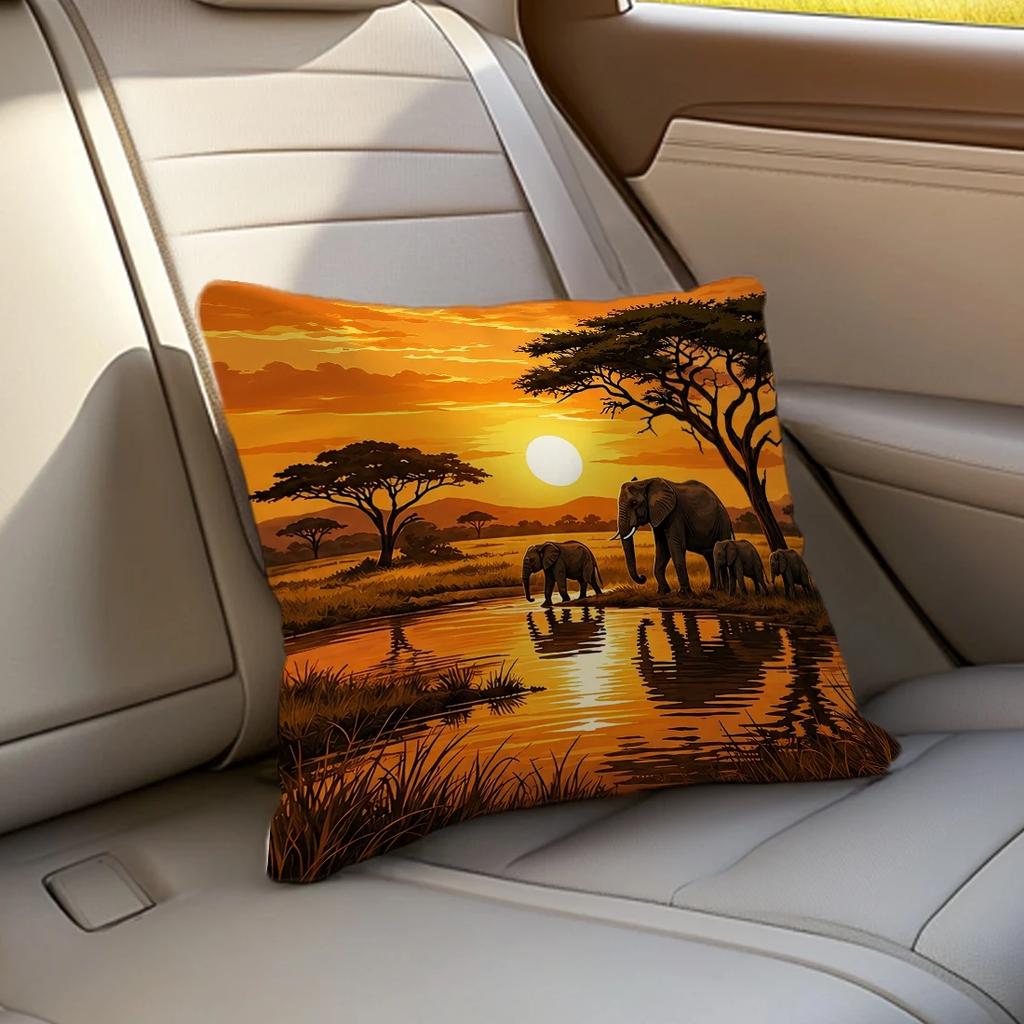1pcs/4pcs African Savanna Elephant Cushions Pillowcase Polyester Cushion Cover Throw Pillow Pillowcover Home Car Sofa Decor