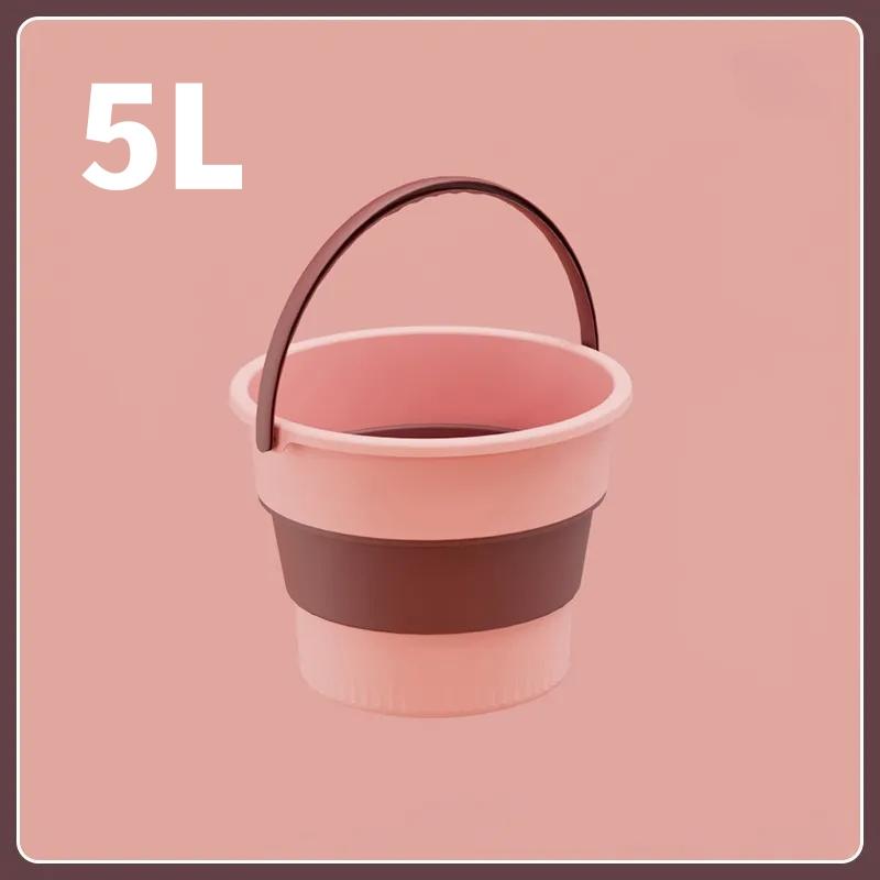 5/10L Folding Portable Bucket with Cover Car Wash Fishing Bathroom Tool Silicone Bucket Outdoor Camping Household Supplies