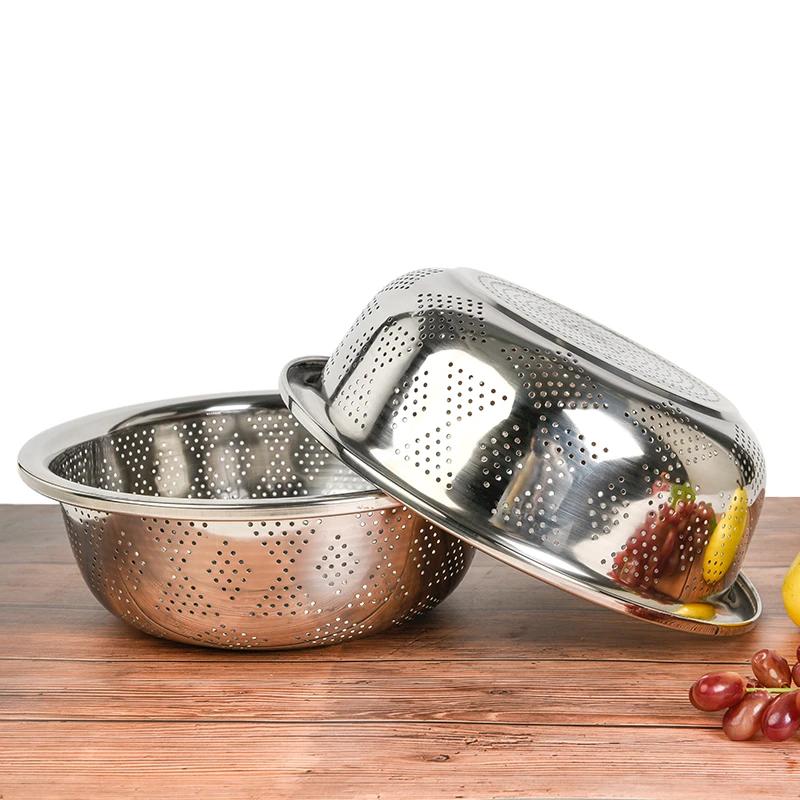 304 Stainless Steel Leaky Basin Rice Washing Sieve Basin Vegetable Basket Leaching Water Washing Fruit Filter Rice Basin
