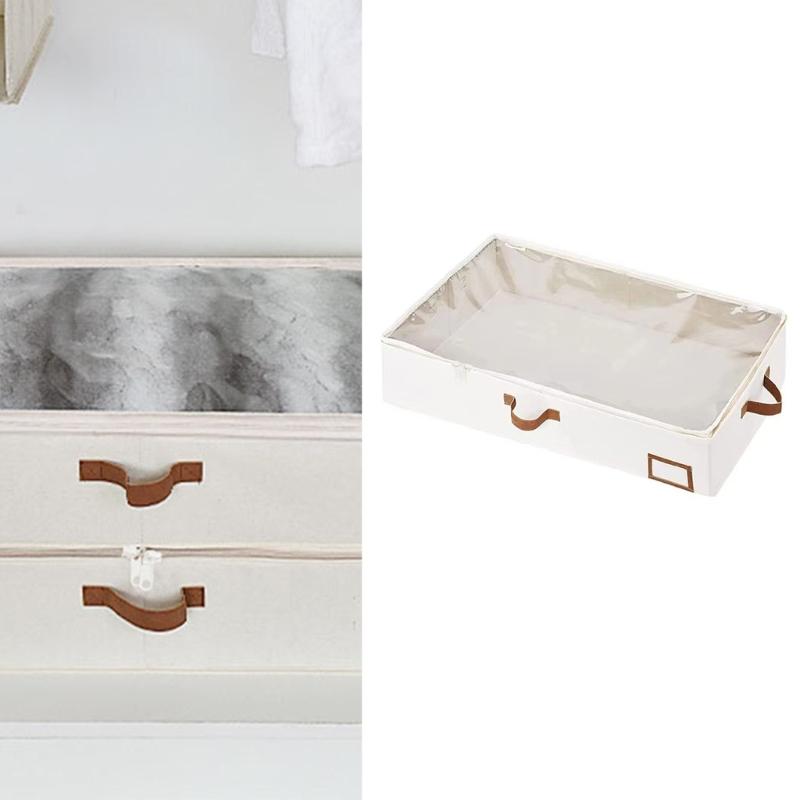 Foldable Under Bed Storage Box for Clothing and Bedding Clothes Organizer with Front and Side Handle and Label Holder