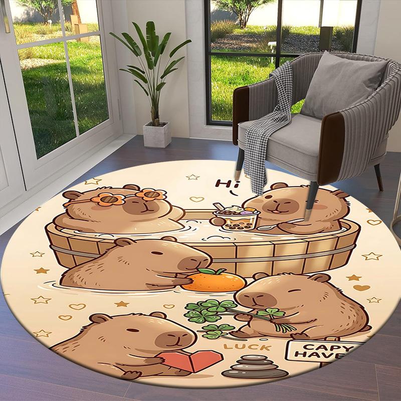 1PC Capybara Circle Non-Slip Floor Round carpet, Office, family, bedroom, Large Area Rug Indoor Rugs, Durable PolyesterH0332