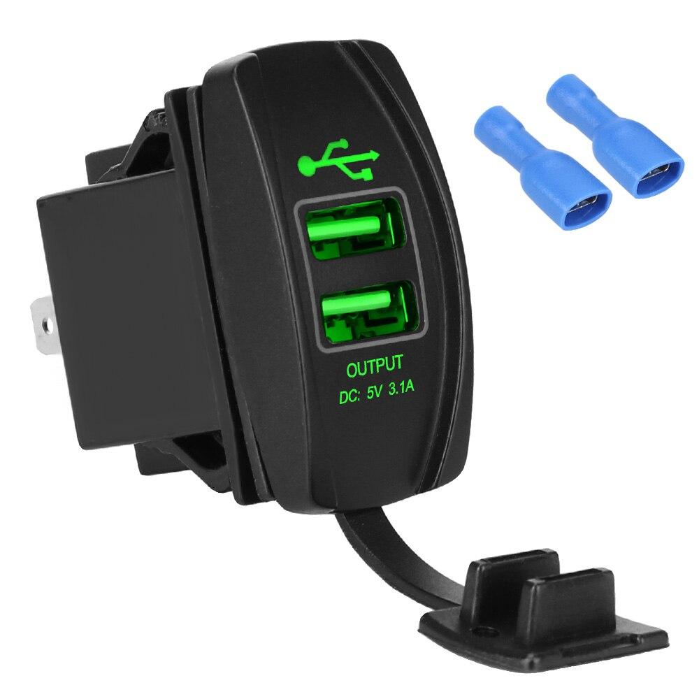 5V 3.1A LED Car Socket Charger Dual USB Ports Dustproof Phone Chargers Power Adapter For Truck RV Camper Caravans