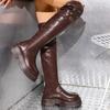 Platform High Boots for Women's Flats Designer Leather Shoes  Fashion Over The Knee Winter Boots New Gothic Mujer De Botas