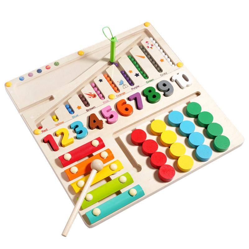 Magnetic Wooden Interactive Puzzle Board Kids Hand Eye Coordination Education