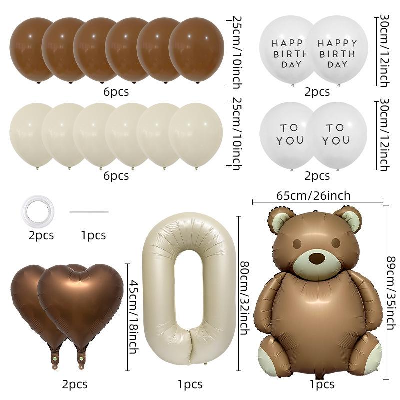 Cute Matte Bear Rainbow Aluminum Film Balloon Set Love Number Animal Children 'S Birthday Party Decoration 