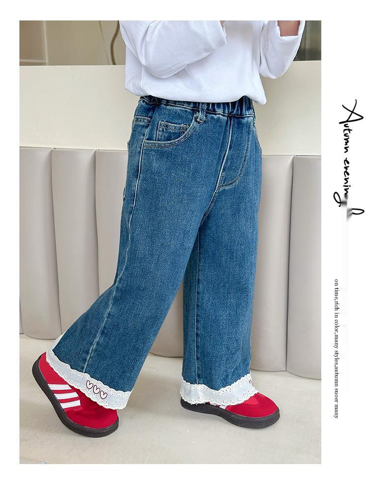 2025 Fashionable Long Sleeve Lace T-shirt for Girls' Spring & Autumn