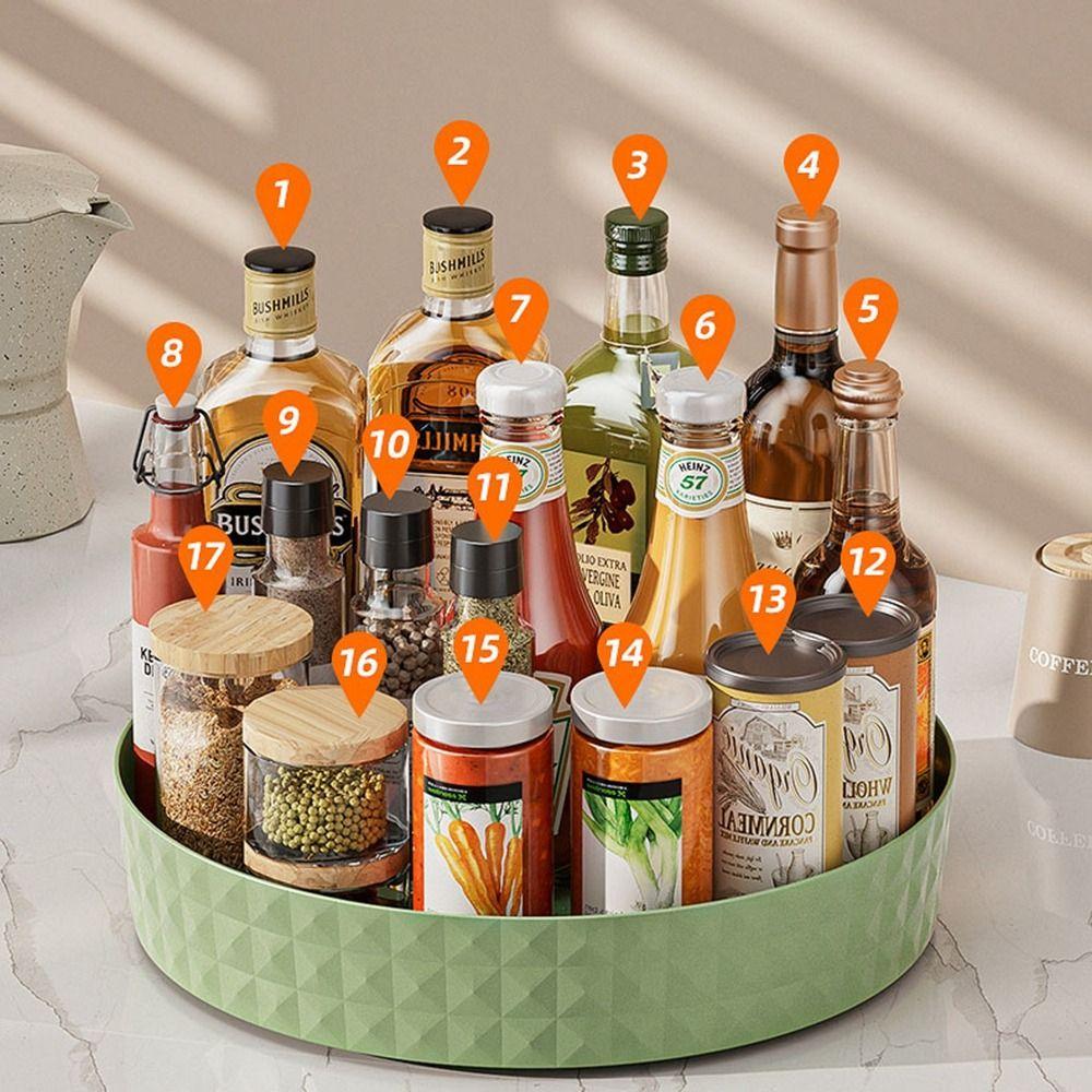 Plastic 360° Rotating Kitchen Spice Rack Non-Slip Fruit Plate Tray Cabinet Organizer  Desktop