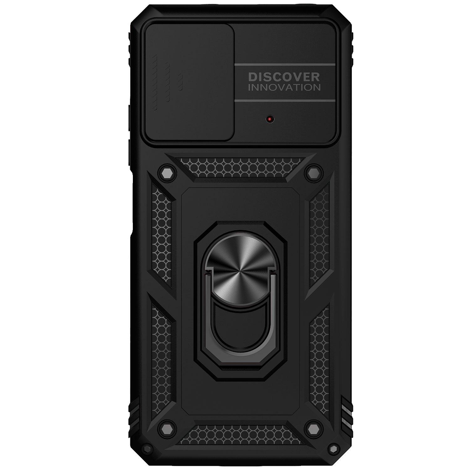 

For Xiaomi Poco M4 Pro 4G Ring Kickstand Hard PC+TPU Shockproof Protective Phone Case with Slide Camera Lens Cover Blue