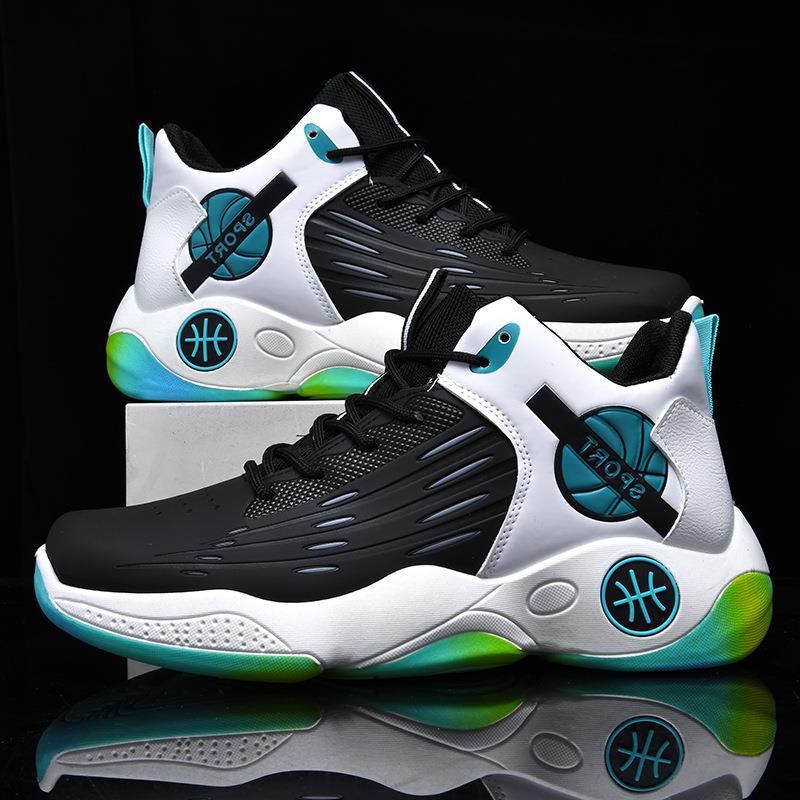 Utomhusskor för ungdomsbasket herrskor andningsbara trendiga tjocksulade herrskor mellanhöga snörskor halkfria sneakers herrskor