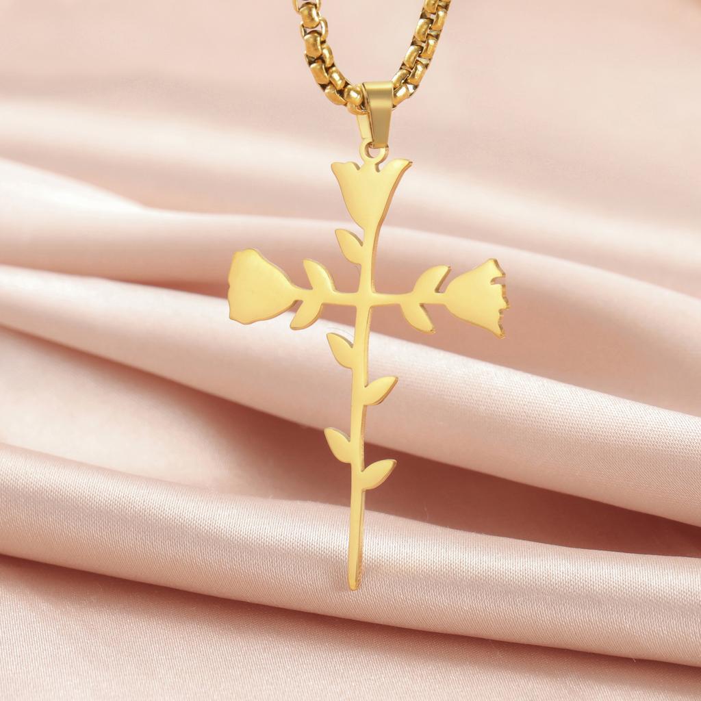 Teamer Crossed Thorns Rose Necklace Stainless Steel Jewelry For Women Men Box Chain Romantic Accessories Gothic Style Gift
