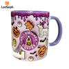 Leeseph 3D Effect Halloween Mug, Trick or Treat Halloween Pumpkin Ghost Ceramic Coffee Mug, Coffee Lover Halloween Decor Gift