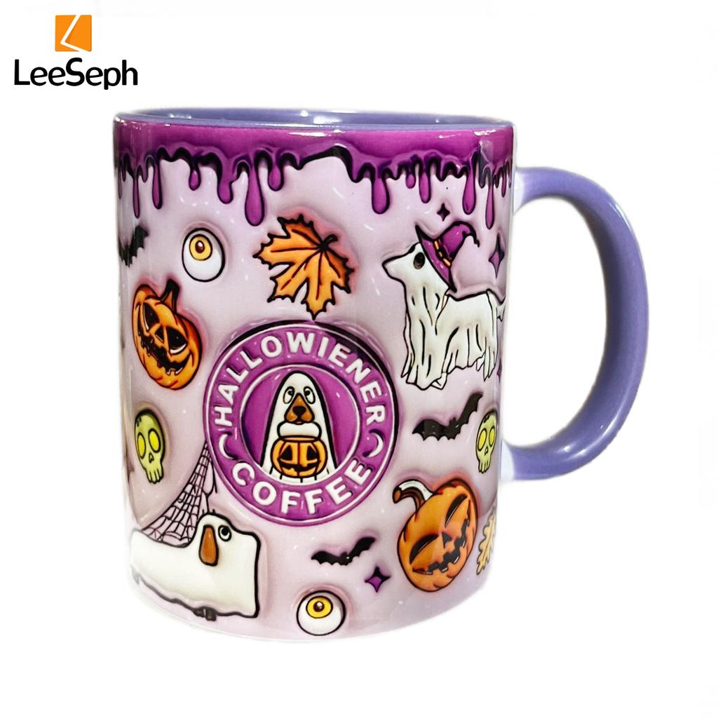 Leeseph 3D Effect Halloween Mug, Trick or Treat Halloween Pumpkin Ghost Ceramic Coffee Mug, Coffee Lover Halloween Decor Gift