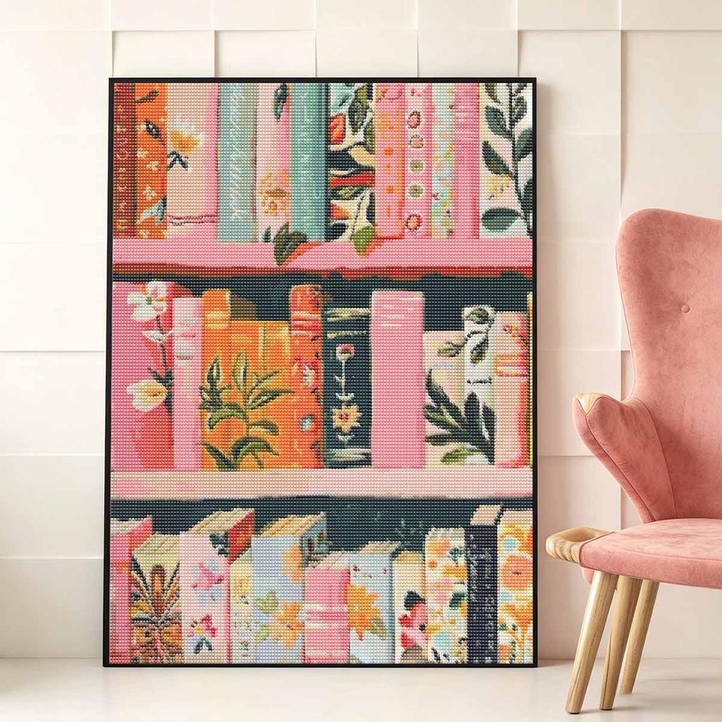 Diamond Painting Kit for Adults DIY Bookshelf Sparkling Art Canvas for Relaxing Craft Home Wall Decor and Creative Handmade Gift Idea