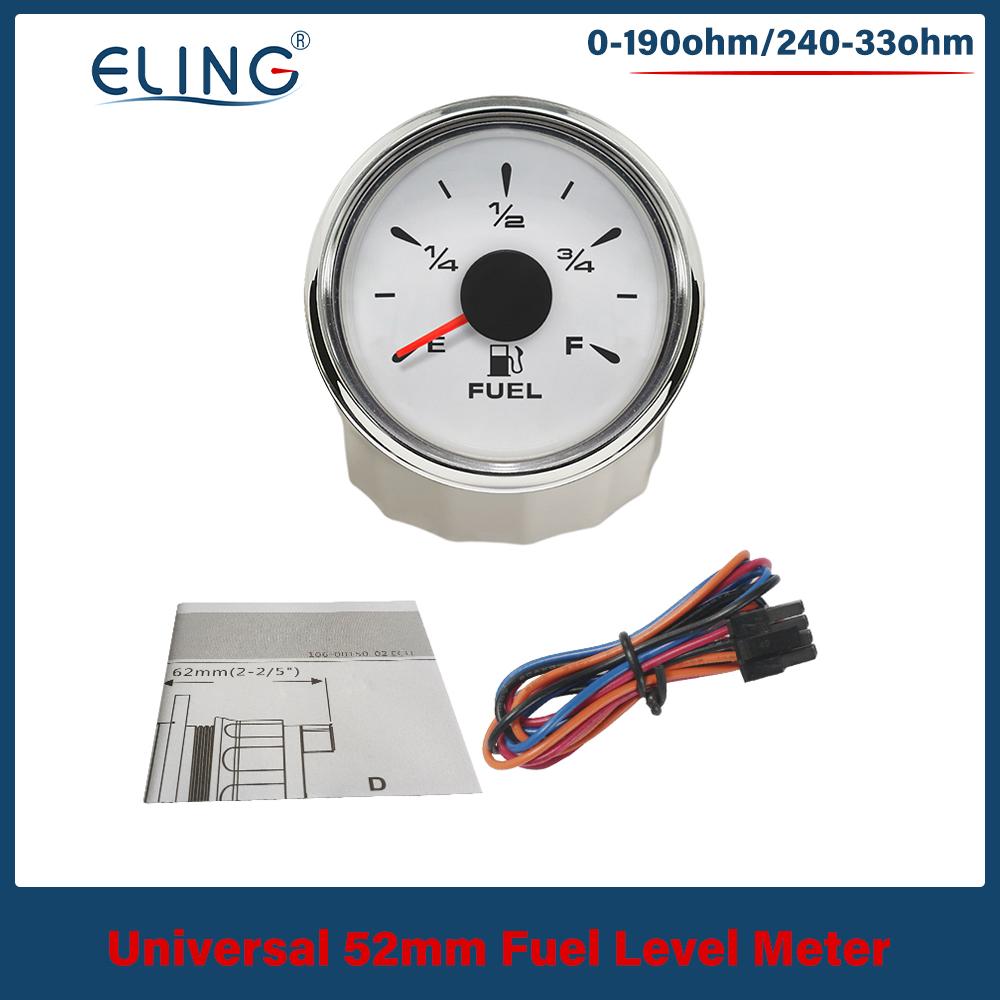 

ELING Universal Waterproof 52mm Fuel Level Gauge 0-190ohm 240-33ohm Signal Adjustable with 8 Colors Backlight Fit Car Boat Yacht WS