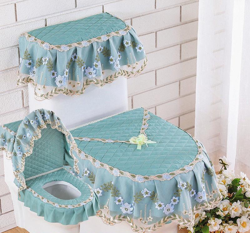 3 sztuk/zestaw koronkowy haft odpinany nakładka na sedes tkanina pyłoszczelna miękka deska sedesowa poduszka z pierścieniem dekoracja wnętrz nakładka na toaletę